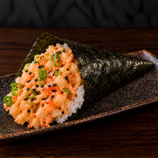 Chopped Scallop Hand Roll.