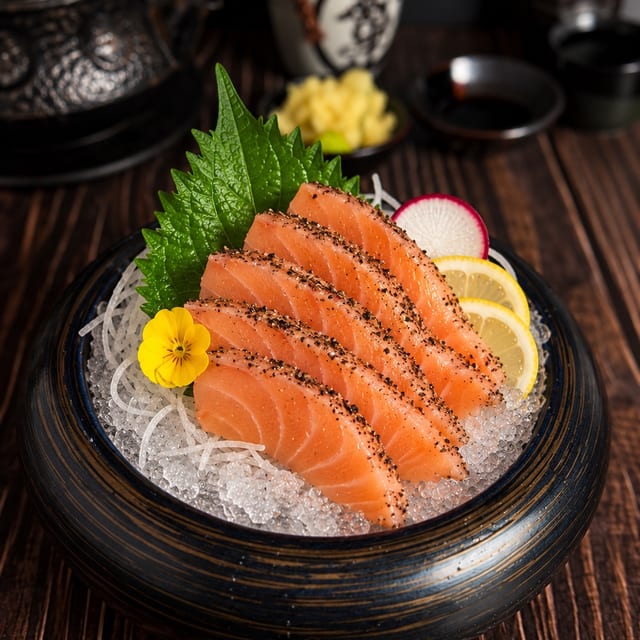 Peppered Salmon Sashimi.